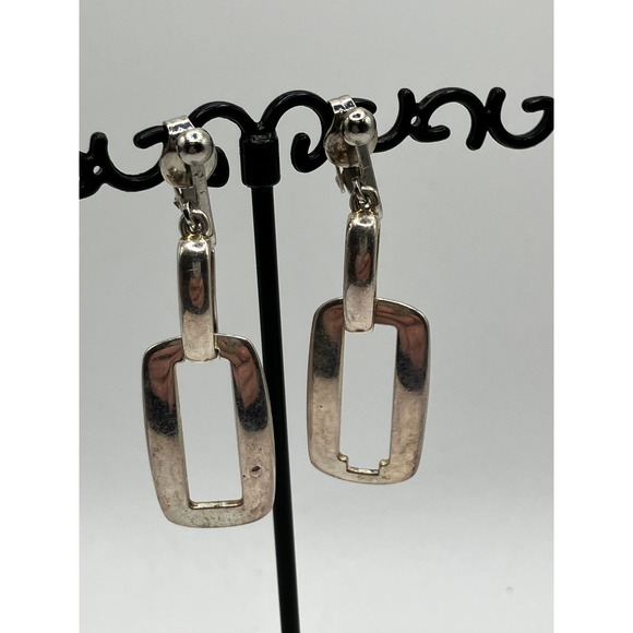 2 Silver-Tone Rectangle Door Knockers Hoop in 1 Clip-On Earrings! - Picture 2 of 6